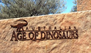 Australian Age of Dinosaus sign at the Dinosaur museum and laboratory