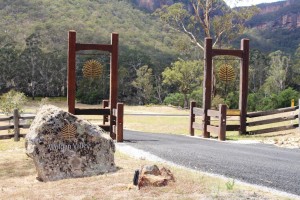 Gates by the road side announce the Wolgan Valley Resort & Spa.
