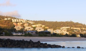 Units on the hill at Airlie Beach in the morning sunlight