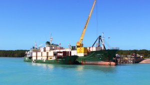 Trinity Bay unloading containers at Horn Island