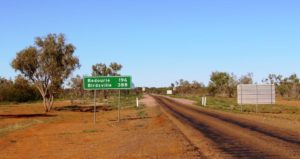 The sign at Boulia for the turn South