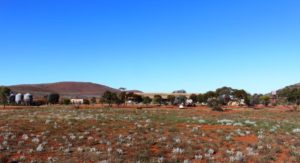 View towards the shearers quarters and part of the caravan park area. Mount Ive is in the background.