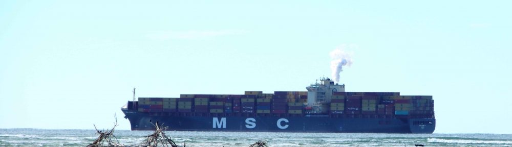 A container ship leaving the Port of Brisbane